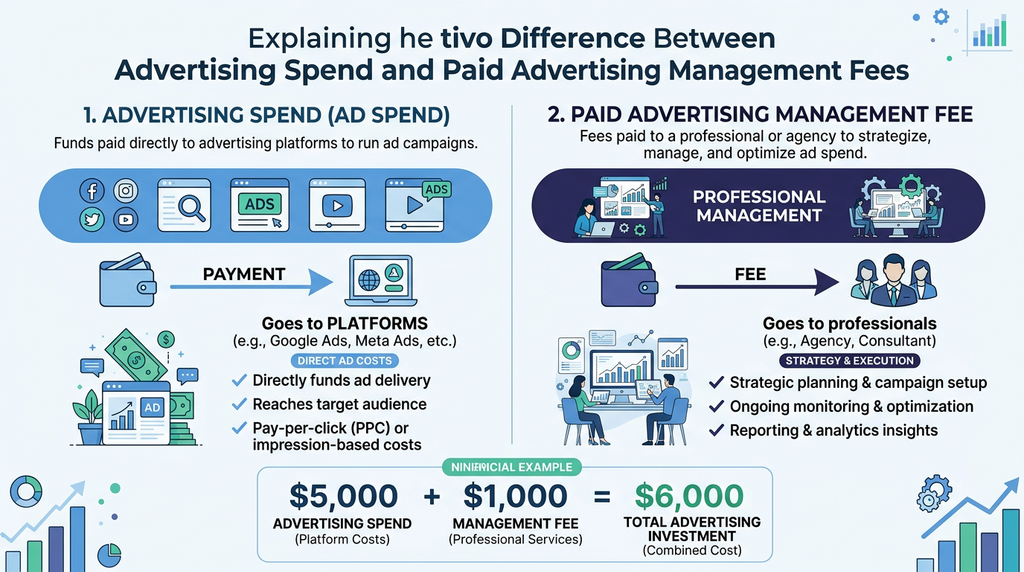 Difference between ad spend and paid advertising management fees